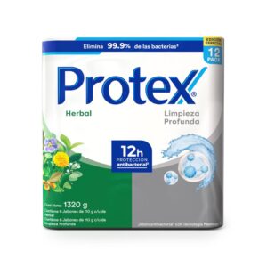Protex Jabón Antibacterial en Barra Herbal y Limpieza Profunda 12 Unidades / 110 g / 3.9 oz